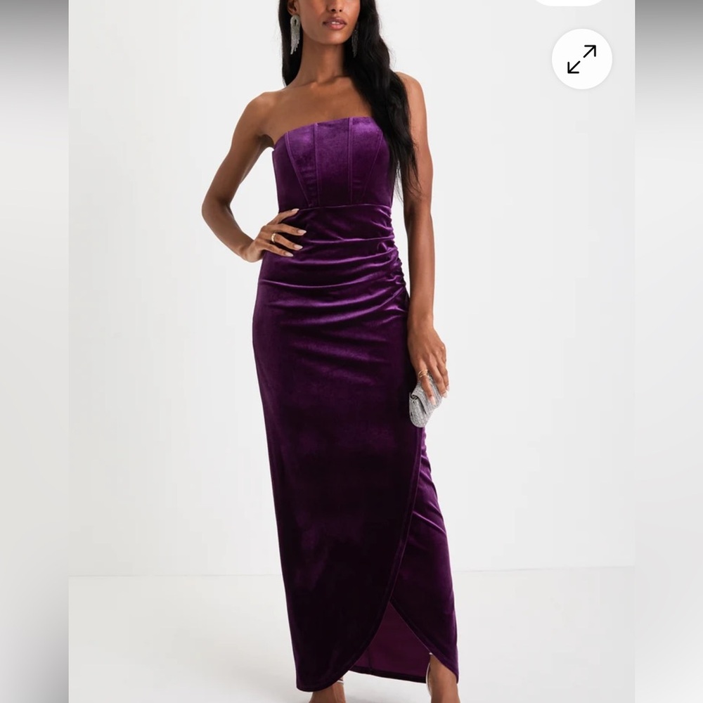 NWT Lulus Glamorous Celebrations Purple Velvet Strapless Maxi Dress S